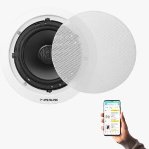 Powerlink 9" Bluetooth Flush Mount in-Wall in-Ceiling 2-Way Speaker System Quick Connections Polypropylene Cone & Polymer Tweeter Stereo Sound 30 Watt for Home, Office, Gym, Kitchen, Home Theater