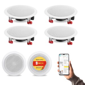 Powerlink 9" Bluetooth Flush Mount in-Ceiling 2-Way Speaker System 180 Watt(30W Each) for Office, Gym, Home Theater (Pack of 6)