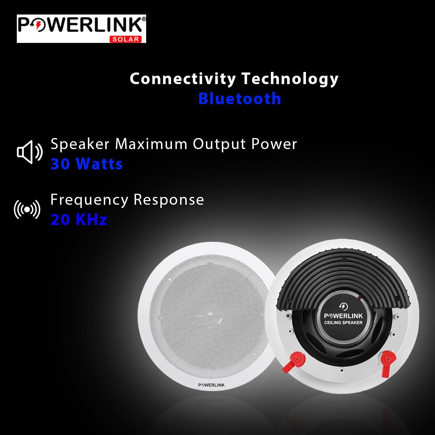 Powerlink 9" Bluetooth Flush Mount in-Wall in-Ceiling 2-Way Speaker System Quick Connections Polypropylene Cone & Polymer Tweeter Stereo Sound 30 Watt for Home, Office, Gym, Kitchen, Home Theater