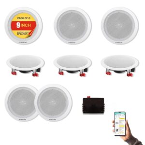 Powerlink 9" Bluetooth Flush Mount in-Ceiling 2-Way Speaker System 240 Watt(30W Each) for Office, Gym, Home Theater (Pack of 8)