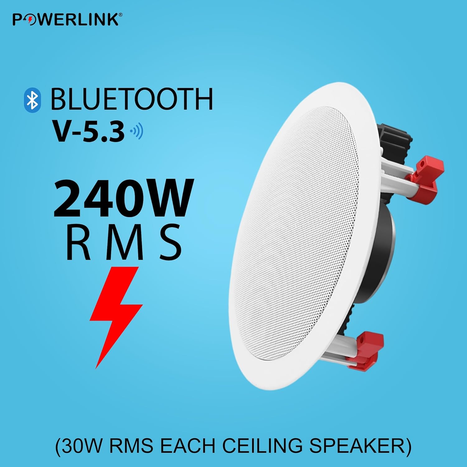 Powerlink 9" Bluetooth Flush Mount in-Ceiling 2-Way Speaker System 240 Watt(30W Each) for Office, Gym, Home Theater (Pack of 8)