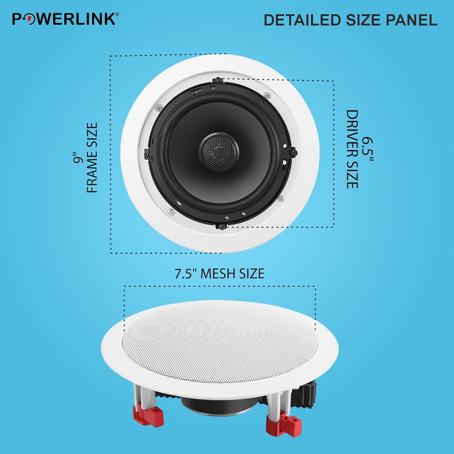 Powerlink 9" Bluetooth Flush Mount in-Ceiling 2-Way Speaker System 240 Watt(30W Each) for Office, Gym, Home Theater (Pack of 8)