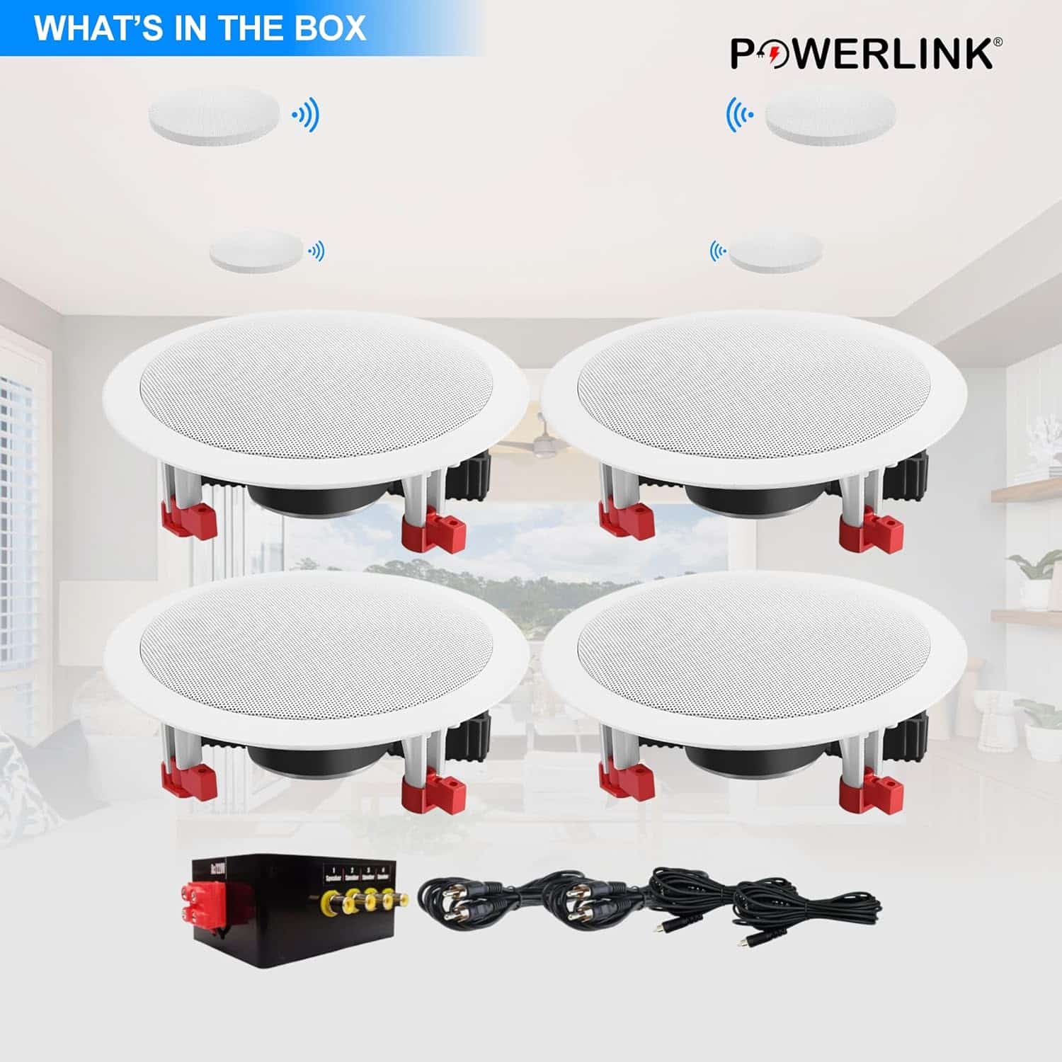 Powerlink 9" Bluetooth Flush Mount in-Ceiling 2-Way Speaker System 120 Watt(30W Each) for Office, Gym, Home Theater (Pack of 4)